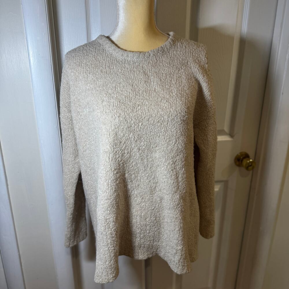 PureJill  Boucle Crew Neck Wool Blend Oatmeal Sweater Size Large